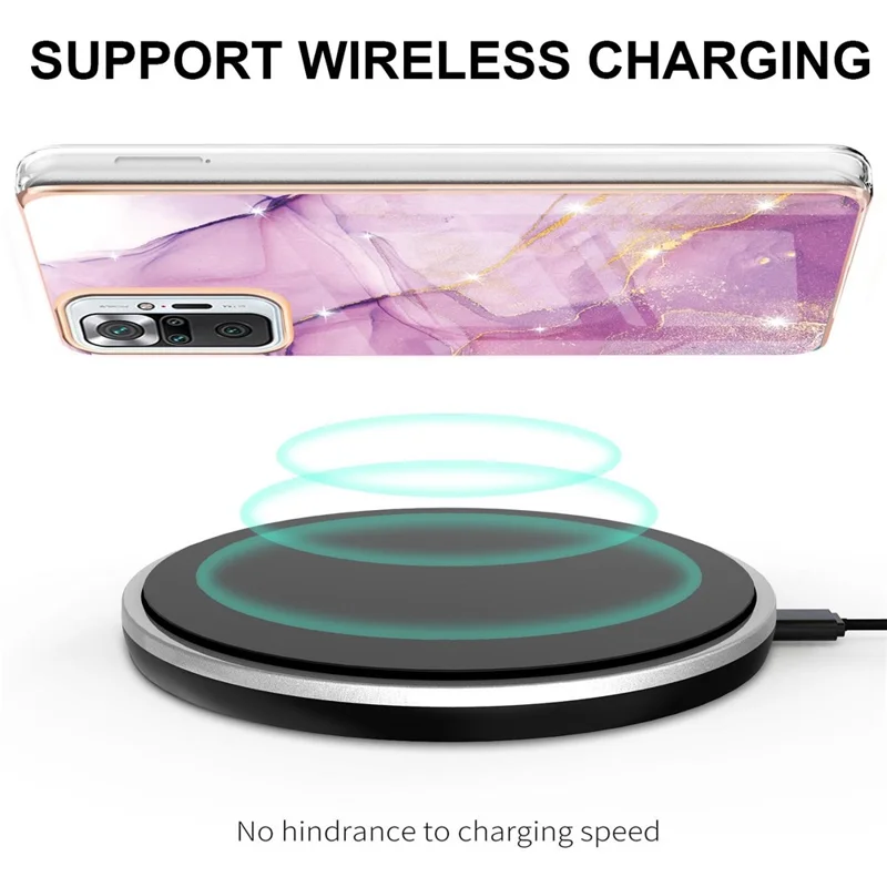 IMD Electroplating Soft Touch Anti-Scratch Marble Pattern Phone Back Case for Xiaomi Redmi Note 10 Pro 4G (India)/(Global)/Note 10 Pro Max - Purple 001