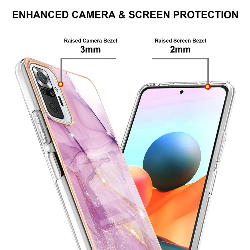 IMD Electroplating Soft Touch Anti-Scratch Marble Pattern Phone Back Case for Xiaomi Redmi Note 10 Pro 4G (India)/(Global)/Note 10 Pro Max - Purple 001