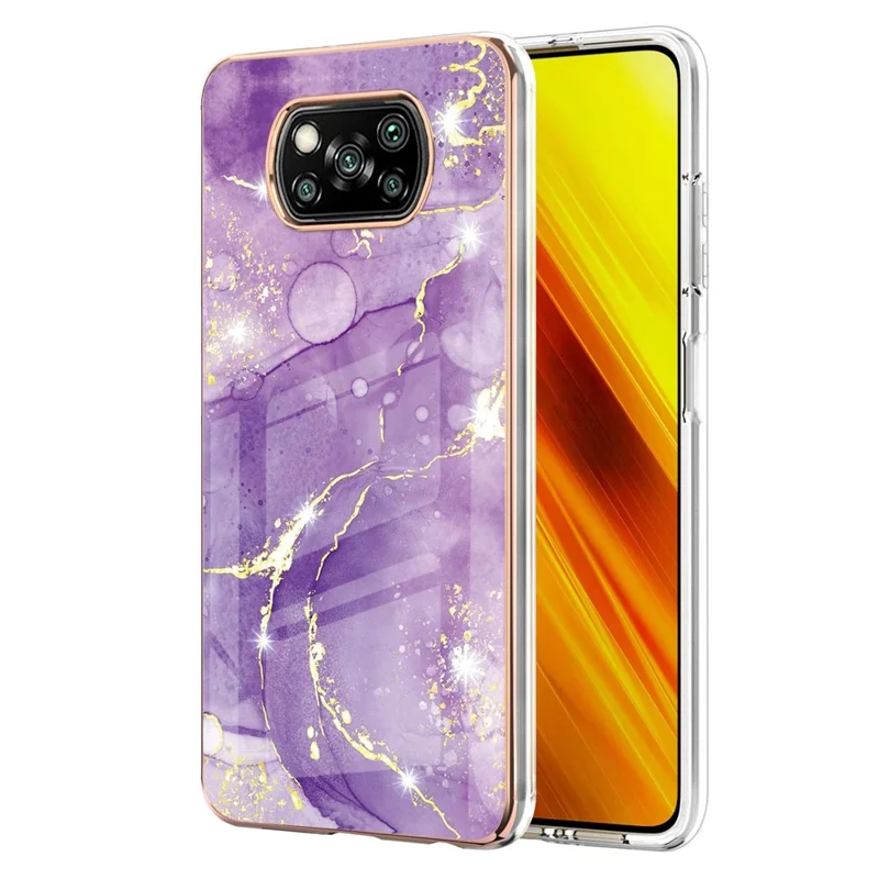 TPU Case with IMD Marble Pattern Electroplated Back Cover for Xiaomi Poco X3 NFC / Poco X3 / Poco X3 Pro - Purple 002