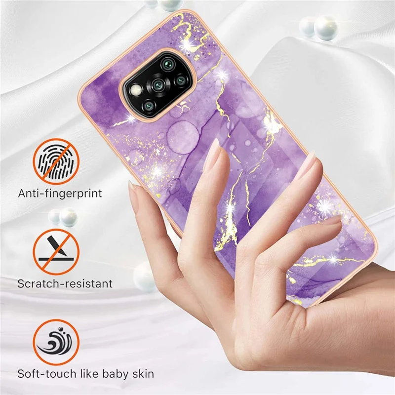 TPU Case with IMD Marble Pattern Electroplated Back Cover for Xiaomi Poco X3 NFC / Poco X3 / Poco X3 Pro - Purple 002