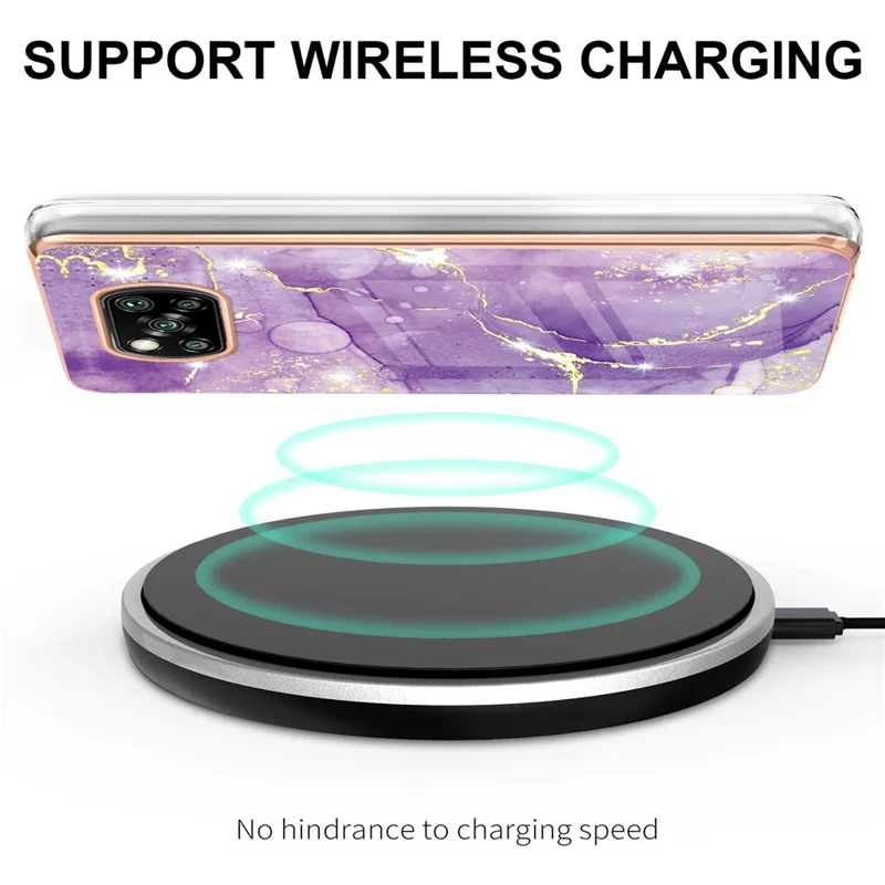 TPU Case with IMD Marble Pattern Electroplated Back Cover for Xiaomi Poco X3 NFC / Poco X3 / Poco X3 Pro - Purple 002