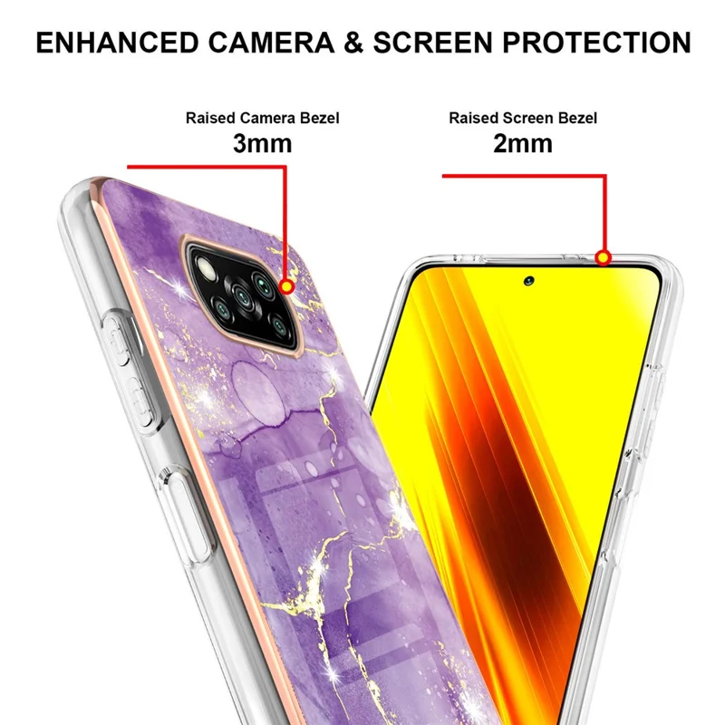 TPU Case with IMD Marble Pattern Electroplated Back Cover for Xiaomi Poco X3 NFC / Poco X3 / Poco X3 Pro - Purple 002