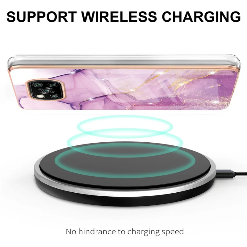 Custodia TPU con Pattern Marmorizzato IMD e Copertura Posteriore Placcata per Xiaomi Poco X3 NFC / Poco X3 / Poco X3 Pro - Viola 001