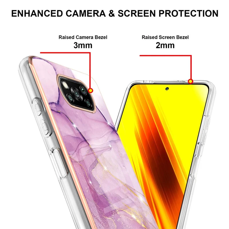 Custodia TPU con Pattern Marmorizzato IMD e Copertura Posteriore Placcata per Xiaomi Poco X3 NFC / Poco X3 / Poco X3 Pro - Viola 001