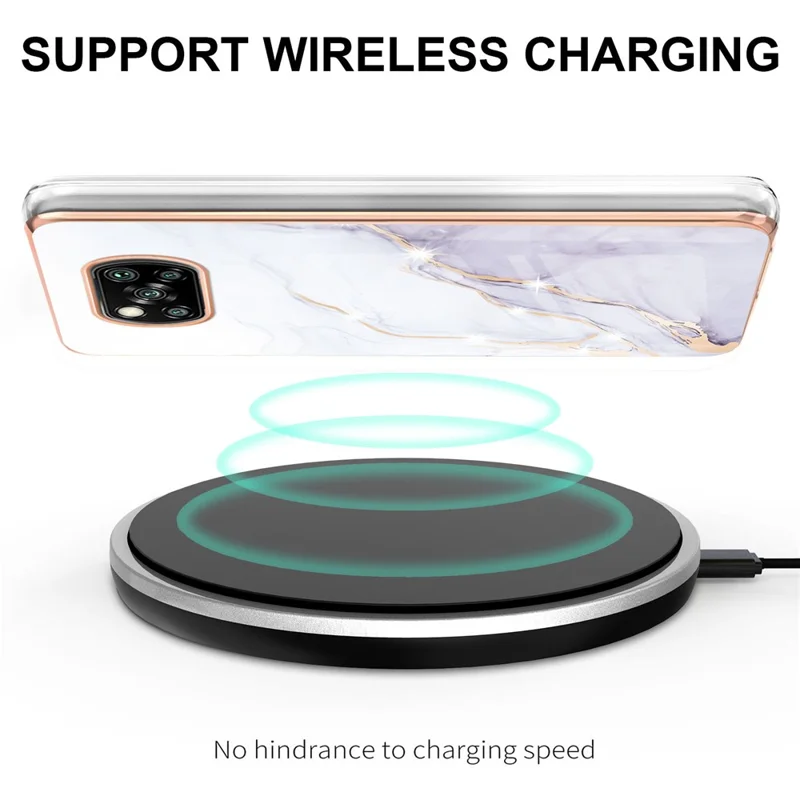 TPU-Hülle mit IMD-Marmor-Muster und galvanisierter Rückseite für Xiaomi Poco X3 NFC / Poco X3 / Poco X3 Pro – Weiß 006