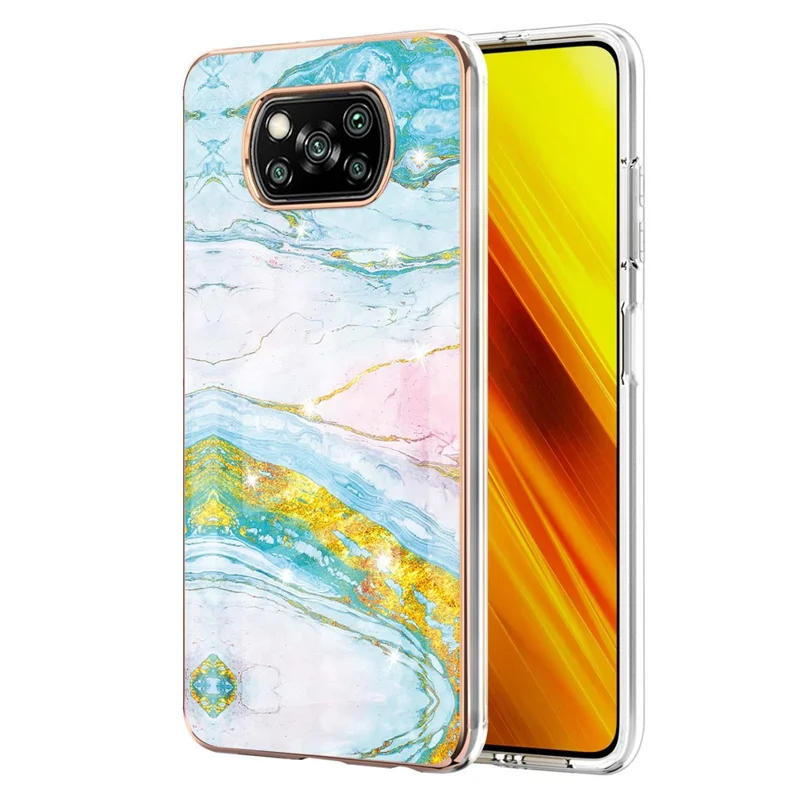 Protector de Carcasa de Teléfono con Patrón de Mármol IMD Electrochapeado para Xiaomi Poco X3 NFC / Poco X3 / Poco X3 Pro - Verde 004