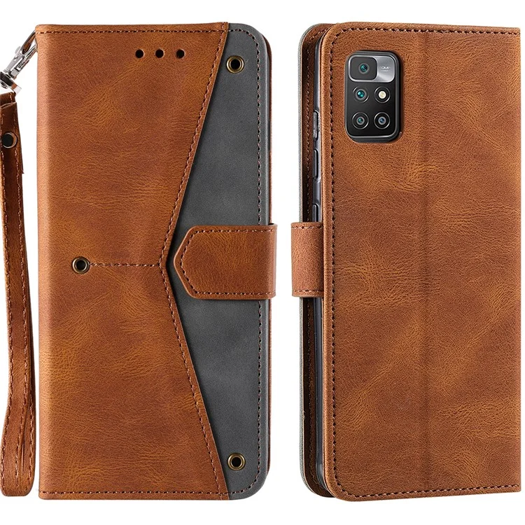 Per Xiaomi Redmi 10 4G (2021)/Redmi 10 2022 4G/Redmi Note 11 4G (mediatiatek)/redmi 10 Prime Splicing Skincing Skin-touch PU Phelet Covertive Copertino di Processo - Marrone