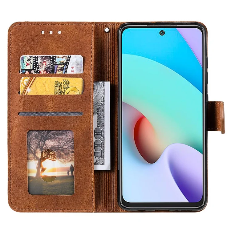 Per Xiaomi Redmi 10 4G (2021)/Redmi 10 2022 4G/Redmi Note 11 4G (mediatiatek)/redmi 10 Prime Splicing Skincing Skin-touch PU Phelet Covertive Copertino di Processo - Marrone