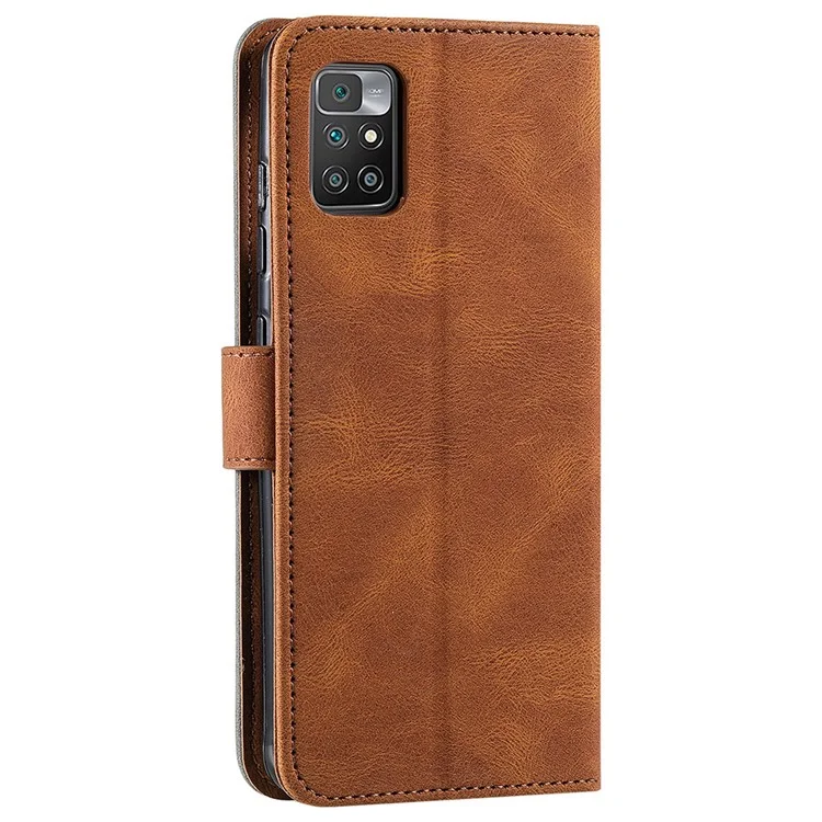 Per Xiaomi Redmi 10 4G (2021)/Redmi 10 2022 4G/Redmi Note 11 4G (mediatiatek)/redmi 10 Prime Splicing Skincing Skin-touch PU Phelet Covertive Copertino di Processo - Marrone