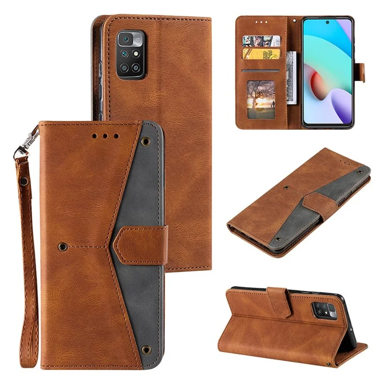 Per Xiaomi Redmi 10 4G (2021)/Redmi 10 2022 4G/Redmi Note 11 4G (mediatiatek)/redmi 10 Prime Splicing Skincing Skin-touch PU Phelet Covertive Copertino di Processo - Marrone
