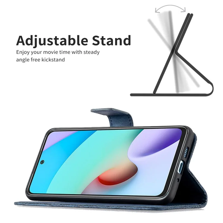 Pour Xiaomi Redmi 10 4G (2021) / Redmi 10 Prime / Redmi 10 2022 4G / Redmi Note 11 4G (MediaTek) Empreinte Butterfly Stand Portefeuille Coubelle de Protection Case de Protection en Cuir Flip - Bleu