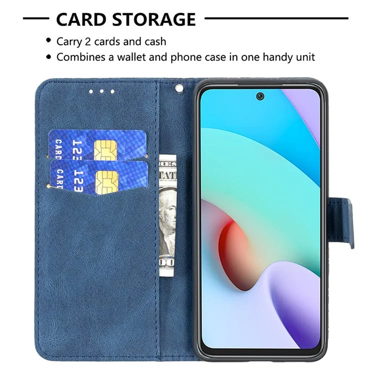Pour Xiaomi Redmi 10 4G (2021) / Redmi 10 Prime / Redmi 10 2022 4G / Redmi Note 11 4G (MediaTek) Empreinte Butterfly Stand Portefeuille Coubelle de Protection Case de Protection en Cuir Flip - Bleu