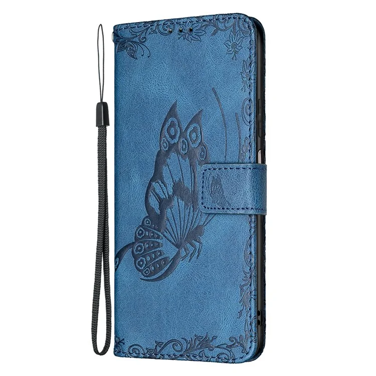 Pour Xiaomi Redmi 10 4G (2021) / Redmi 10 Prime / Redmi 10 2022 4G / Redmi Note 11 4G (MediaTek) Empreinte Butterfly Stand Portefeuille Coubelle de Protection Case de Protection en Cuir Flip - Bleu