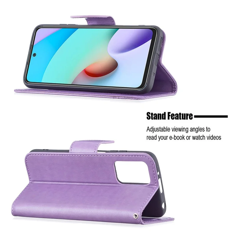 Voor Xiaomi Redmi 10 4G (2021)/Redmi 10 Prime/Redmi 10 2022 4G/Redmi Note 11 4G (MediaTek) Bedrukte Vlinders Volledige Bescherming Stand Wallet Design Leren Hoesje - Paars