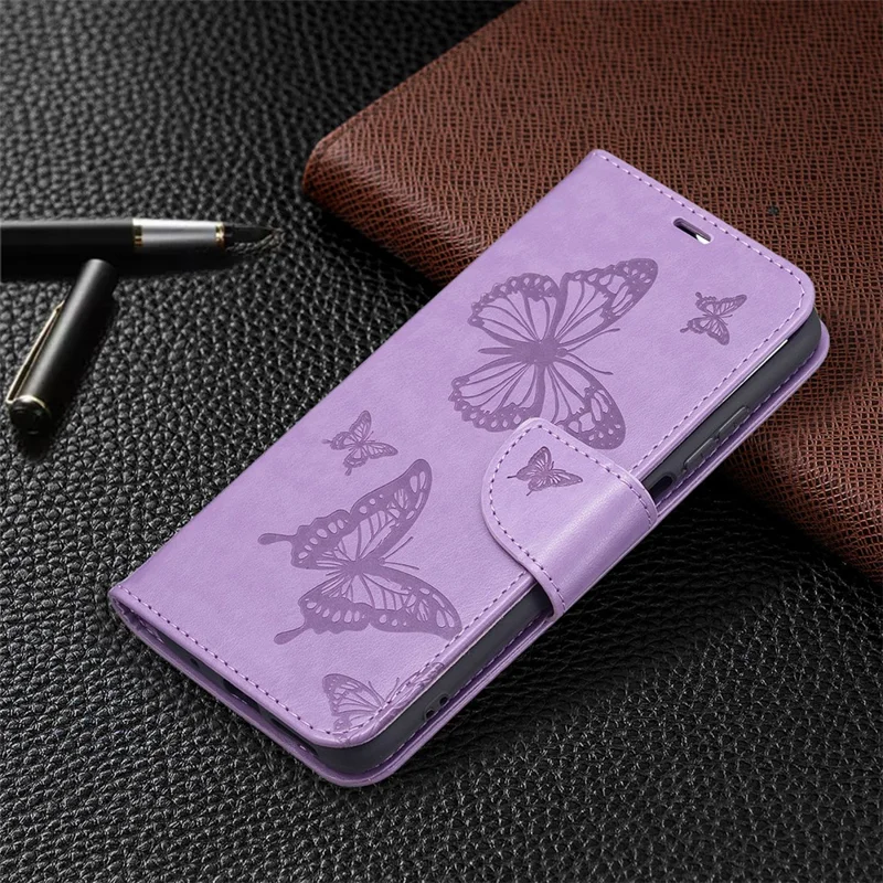 Voor Xiaomi Redmi 10 4G (2021)/Redmi 10 Prime/Redmi 10 2022 4G/Redmi Note 11 4G (MediaTek) Bedrukte Vlinders Volledige Bescherming Stand Wallet Design Leren Hoesje - Paars