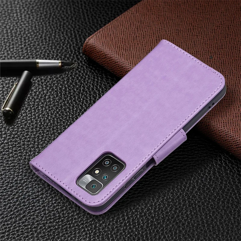 Voor Xiaomi Redmi 10 4G (2021)/Redmi 10 Prime/Redmi 10 2022 4G/Redmi Note 11 4G (MediaTek) Bedrukte Vlinders Volledige Bescherming Stand Wallet Design Leren Hoesje - Paars