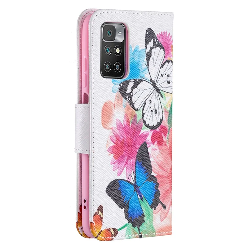 For Xiaomi Redmi 10 4G (2021)/Redmi 10 Prime/Redmi 10 2022 4G/Redmi Note 11 4G (MediaTek) Stand Feature Flip Soft PU Leather Wallet Flower Pattern Protective Case Anti Shock and Scratches Cover - Two Butterflies