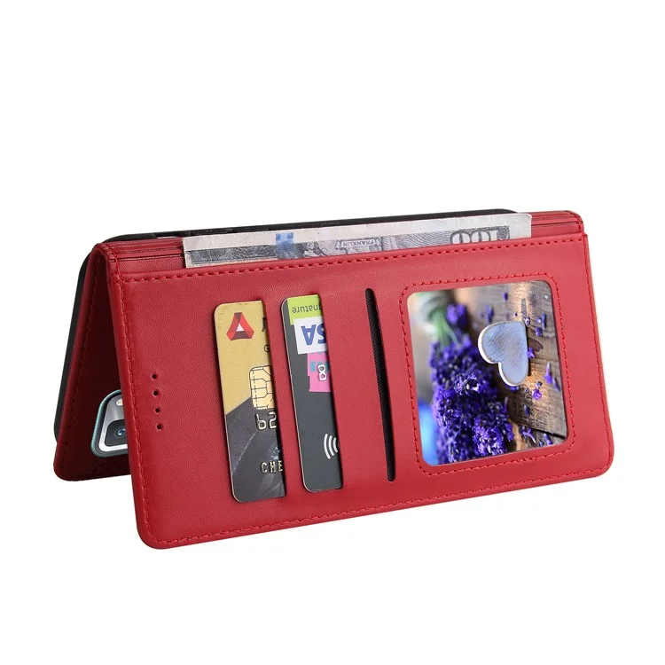 GQ.UTROBE 009 Series Multi-function Card Slot Phone Cover Leather Wallet Phone Case with Stand for Xiaomi Redmi Note 10 Pro 4G (Global)/Note 10 Pro 4G (India)/Note 10 Pro Max - Red