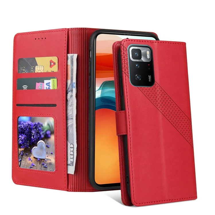 GQ.UTROBE 009 Series Multi-function Card Slot Phone Cover Leather Wallet Phone Case with Stand for Xiaomi Redmi Note 10 Pro 4G (Global)/Note 10 Pro 4G (India)/Note 10 Pro Max - Red