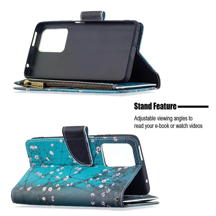 BF03 Zippered Wallet Design Drop-Resistant Pattern Printing Leather Stand Phone Cover with Wrist Strap for Xiaomi 11T / 11T Pro - Wintersweet