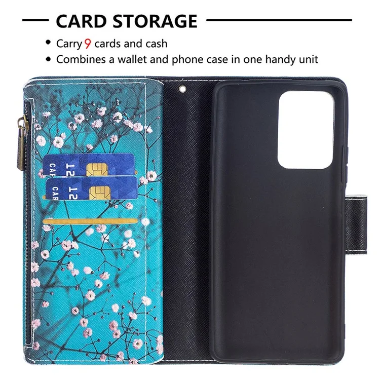 BF03 Zippered Wallet Design Drop-Resistant Pattern Printing Leather Stand Phone Cover with Wrist Strap for Xiaomi 11T / 11T Pro - Wintersweet