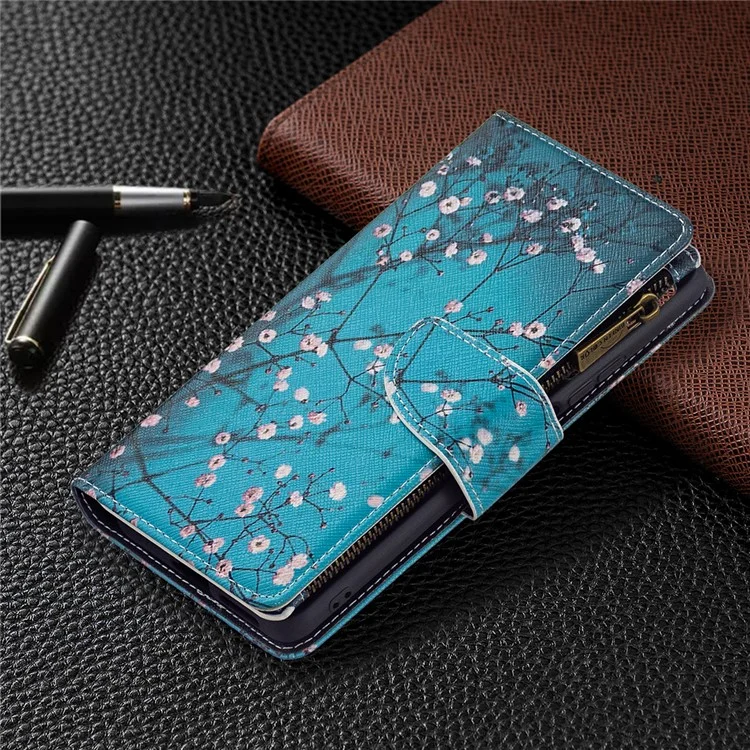 BF03 Zippered Wallet Design Drop-Resistant Pattern Printing Leather Stand Phone Cover with Wrist Strap for Xiaomi 11T / 11T Pro - Wintersweet