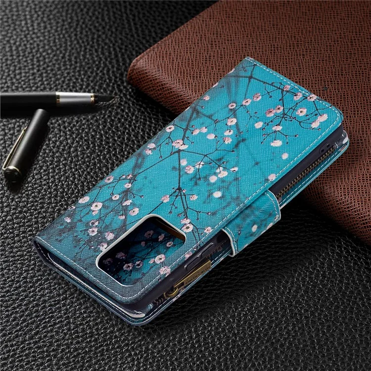 BF03 Zippered Wallet Design Drop-Resistant Pattern Printing Leather Stand Phone Cover with Wrist Strap for Xiaomi 11T / 11T Pro - Wintersweet