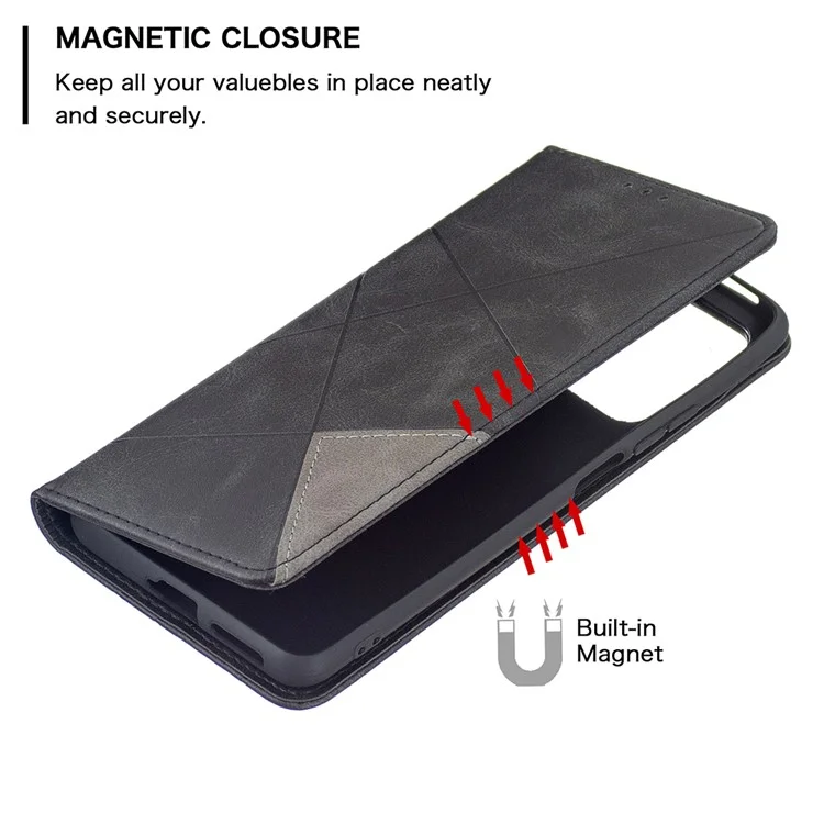 Rhombus-Like Imprinting Leather Stand Protective Phone Case Shell with Card Slots for Xiaomi 11T / 11T Pro - Black