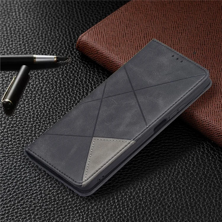 Rhombus-Like Imprinting Leather Stand Protective Phone Case Shell with Card Slots for Xiaomi 11T / 11T Pro - Black