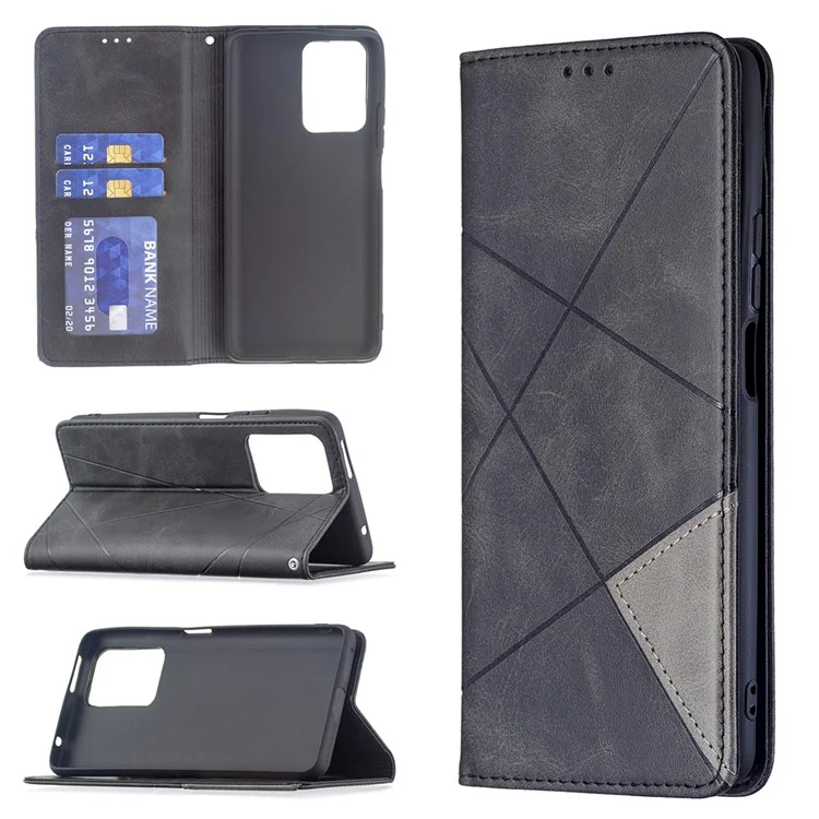 Rhombus-Like Imprinting Leather Stand Protective Phone Case Shell with Card Slots for Xiaomi 11T / 11T Pro - Black