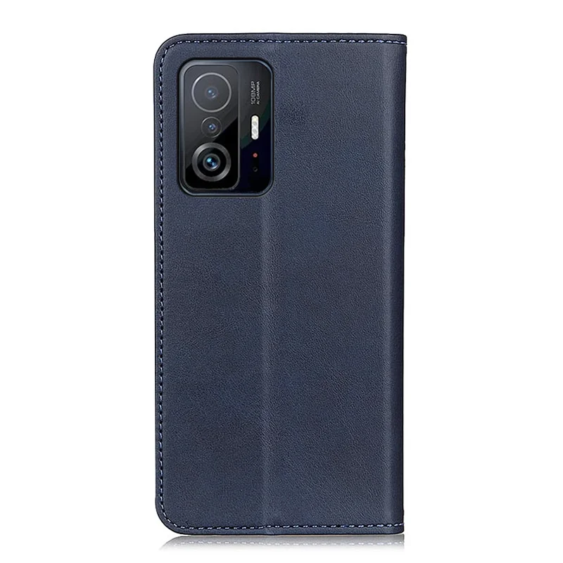 Split Leather Auto-absorbed Anti-drop Shockproof Wallet Stand Phone Cover for Xiaomi 11T/11T Pro - Blue