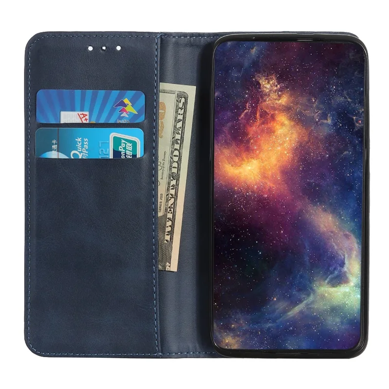 Split Leather Auto-absorbed Anti-drop Shockproof Wallet Stand Phone Cover for Xiaomi 11T/11T Pro - Blue