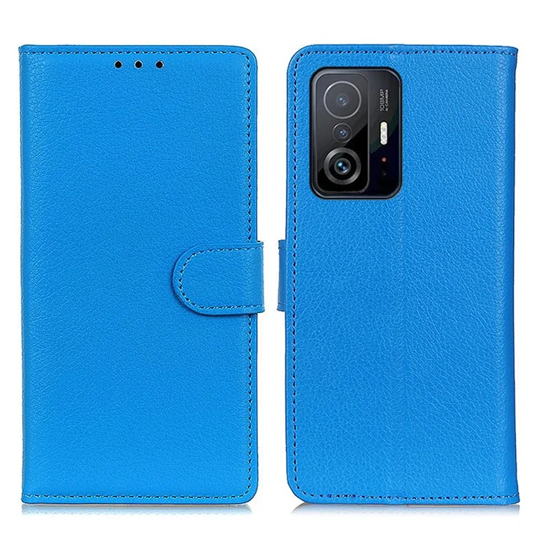 Classic Litchi Texture Anti-Drop Anti-Shock Wallet Stand Leather Phone Case Cover for Xiaomi 11T/11T Pro - Blue