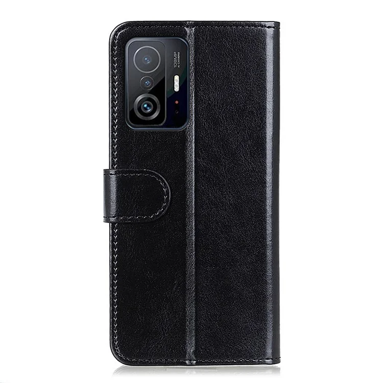 Crazy Horse Texture Folio Flip Leather Wallet Case Shockproof Phone Stand Cover for Xiaomi 11T / 11T Pro - Black