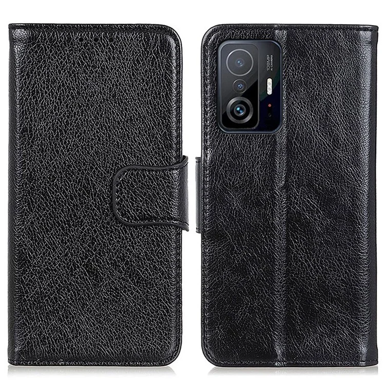 Кожаный кошелек-чехол с текстурой напа для Xiaomi 11T / 11T Pro - Черный