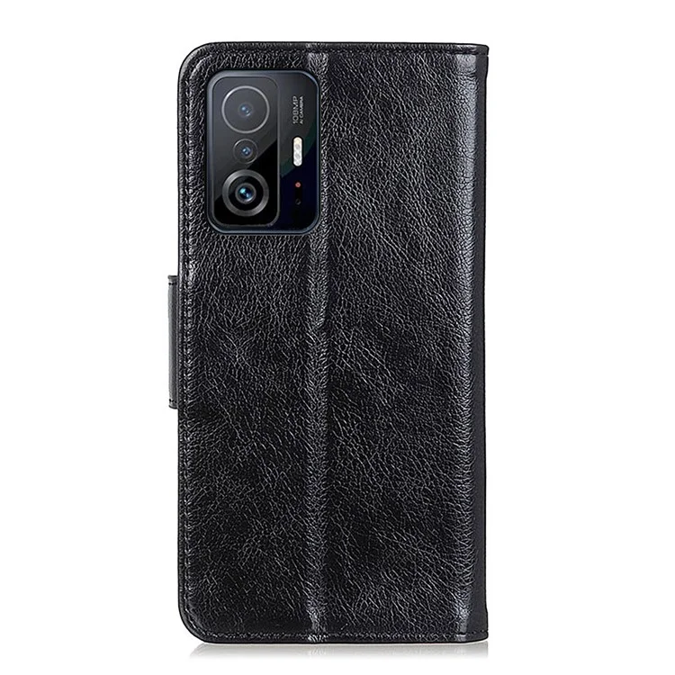 Кожаный кошелек-чехол с текстурой напа для Xiaomi 11T / 11T Pro - Черный