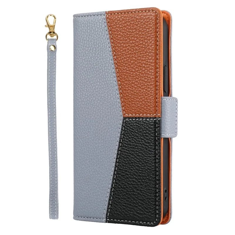 Splicing Design Litchi Texture Leather Shockproof Wallet Stand Flip Cover with Strap for Xiaomi Poco X3 NFC / Poco X3 / Poco X3 Pro - Grey