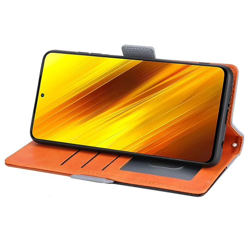 Splicing Design Litchi Texture Leather Shockproof Wallet Stand Flip Cover with Strap for Xiaomi Poco X3 NFC / Poco X3 / Poco X3 Pro - Grey