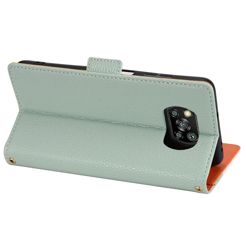 Splicing Design Litchi Texture Leather Shockproof Wallet Stand Flip Cover with Strap for Xiaomi Poco X3 NFC / Poco X3 / Poco X3 Pro - Green