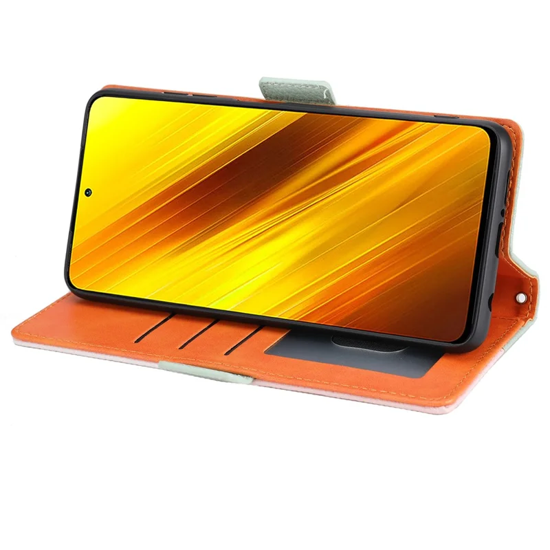 Splicing Design Litchi Texture Leather Shockproof Wallet Stand Flip Cover with Strap for Xiaomi Poco X3 NFC / Poco X3 / Poco X3 Pro - Green