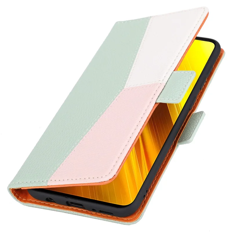 Splicing Design Litchi Texture Leather Shockproof Wallet Stand Flip Cover with Strap for Xiaomi Poco X3 NFC / Poco X3 / Poco X3 Pro - Green