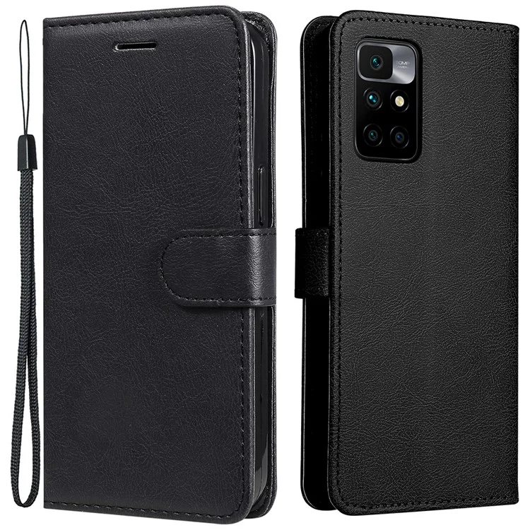 Кожаная серия KT-2 для Xiaomi Redmi 10 4G (2021)/Redmi 10 Prime/Redmi 10 2022 4G/Redmi Note 11 4G (MediaTek) Магнитный кожаный кошелек Case Stand Ударопрочный Folio Flip Защитный чехол со шлейфом - Черный