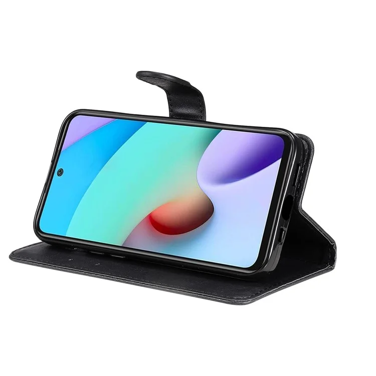 Кожаная серия KT-2 для Xiaomi Redmi 10 4G (2021)/Redmi 10 Prime/Redmi 10 2022 4G/Redmi Note 11 4G (MediaTek) Магнитный кожаный кошелек Case Stand Ударопрочный Folio Flip Защитный чехол со шлейфом - Черный
