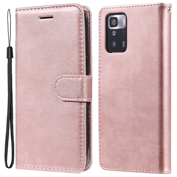 For Xiaomi Redmi Note 10 5G / Poco M3 Pro 4G / 5G / Redmi Note 10T 5G Case Solid Color Leather Mobile Cover Wallet Stand with Strap - Rose Gold