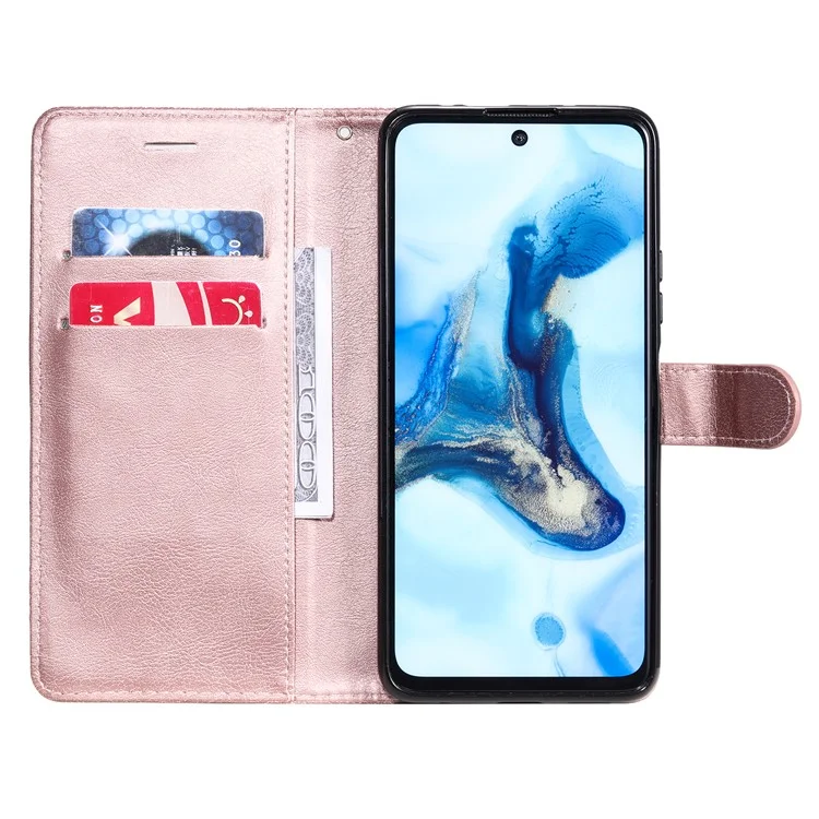For Xiaomi Redmi Note 10 5G / Poco M3 Pro 4G / 5G / Redmi Note 10T 5G Case Solid Color Leather Mobile Cover Wallet Stand with Strap - Rose Gold