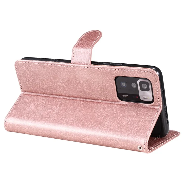 For Xiaomi Redmi Note 10 5G / Poco M3 Pro 4G / 5G / Redmi Note 10T 5G Case Solid Color Leather Mobile Cover Wallet Stand with Strap - Rose Gold