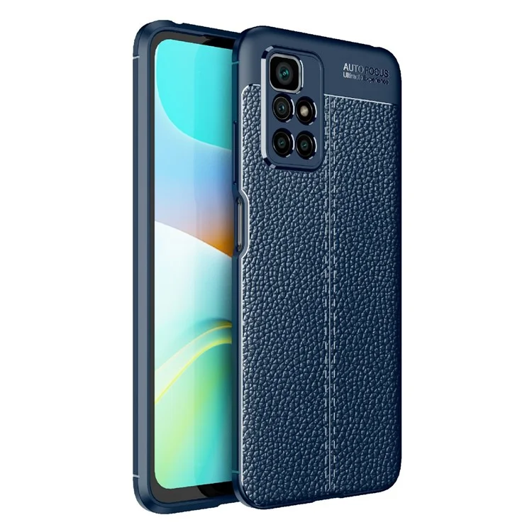 Per Xiaomi Redmi 10 4G (2021)/Redmi 10 Prime/Redmi 10 2022 4G/Redmi Note 11 4G (MediaTek) Litchi Texture Anti-Scratch Anti-Fall Light Slim Phone Back Case TPU Cover - Blu