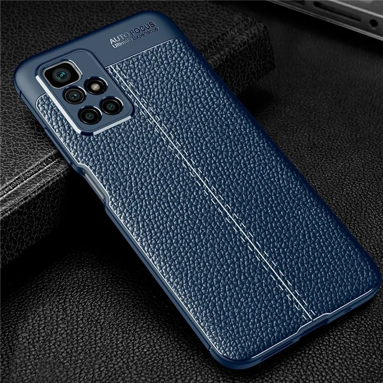 Per Xiaomi Redmi 10 4G (2021)/Redmi 10 Prime/Redmi 10 2022 4G/Redmi Note 11 4G (MediaTek) Litchi Texture Anti-Scratch Anti-Fall Light Slim Phone Back Case TPU Cover - Blu