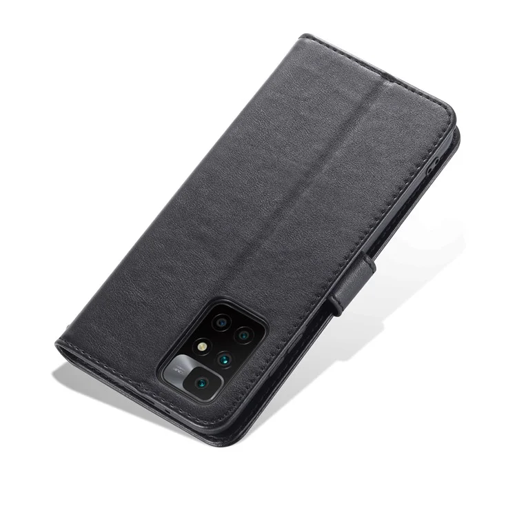 AZNS for Xiaomi Redmi 10 4G (2021)/Redmi 10 Prime/Redmi 10 2022 4G/Redmi Note 11 4G (MediaTek) PU Leather Anti-Drop Dual-Sided Magnetic Clasp Wallet Holder Design Phone Case - Black