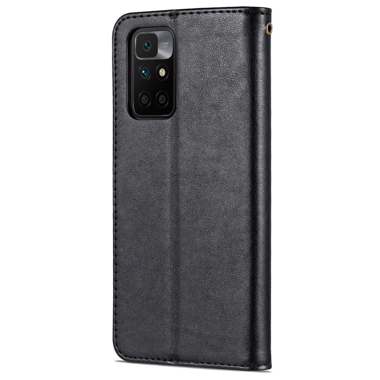 AZNS for Xiaomi Redmi 10 4G (2021)/Redmi 10 Prime/Redmi 10 2022 4G/Redmi Note 11 4G (MediaTek) PU Leather Anti-Drop Dual-Sided Magnetic Clasp Wallet Holder Design Phone Case - Black